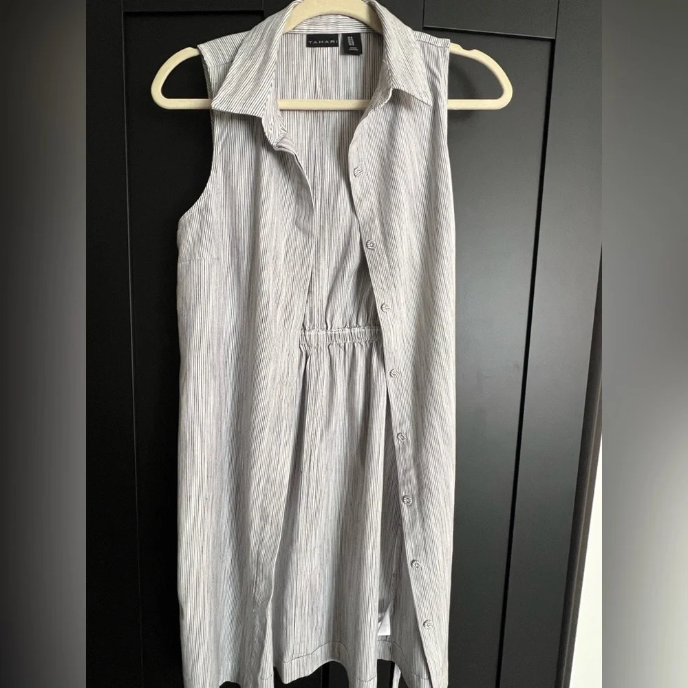 Tahari White Sleeveless Midi Dress with Notched Collar